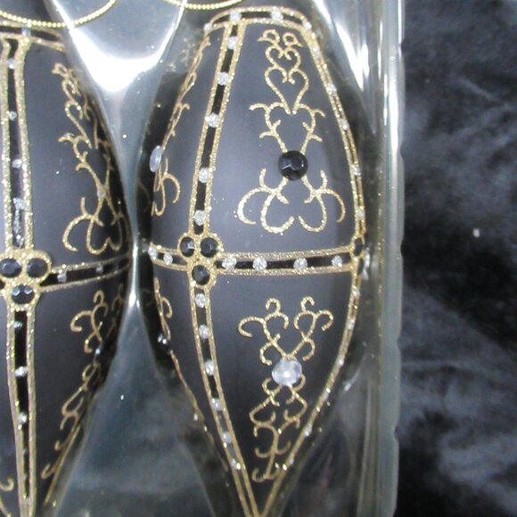 4 pc. Black and Gold Hand Decorated Glass Teardrop Ornaments - Picture 2 of 5